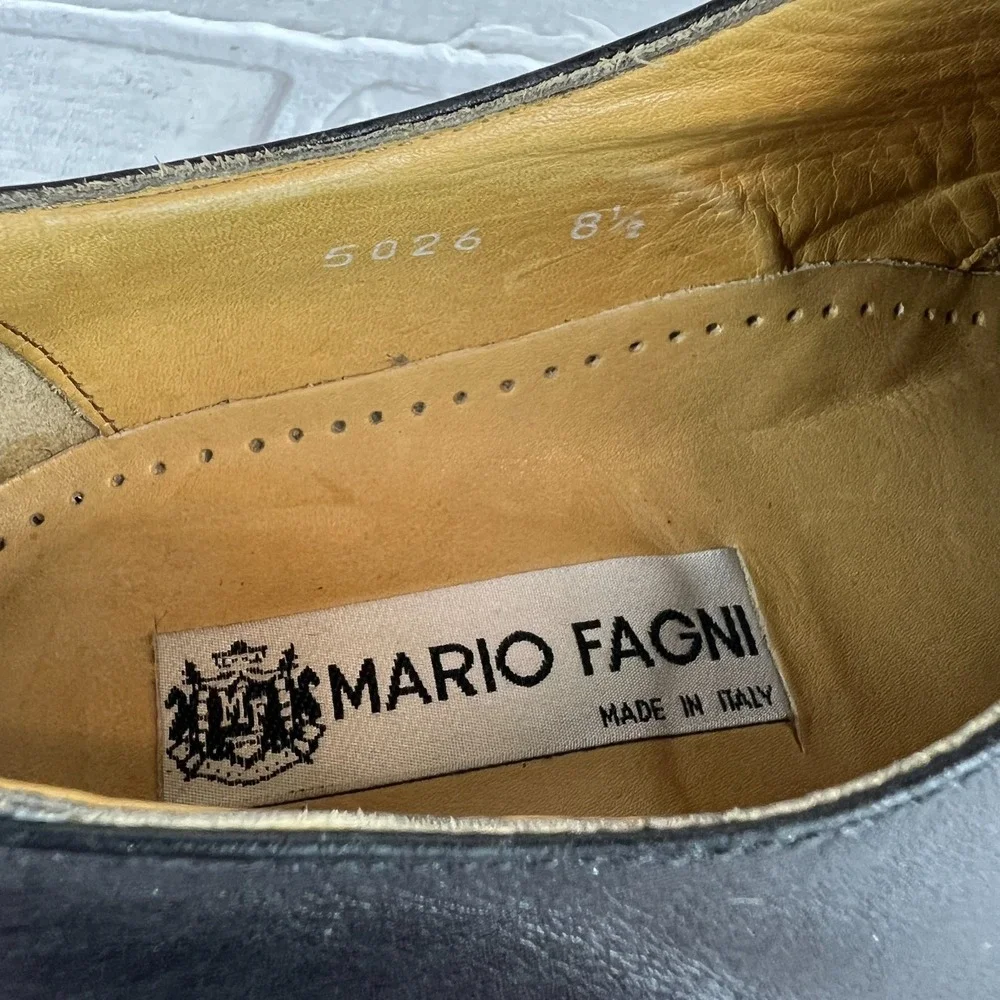 Mario Fagni Oxford Dress Shoes Mens 8.5 Black Leather Cap Toe Classic Lace Italy